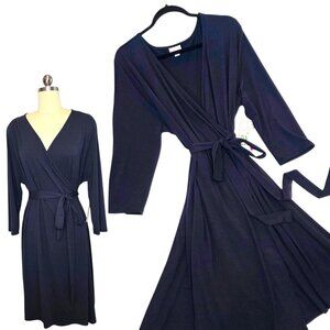 LuLaRoe Michelle Wrap Dress 2XL Navy Blue Solid Adjustable 3/4 Sleeve